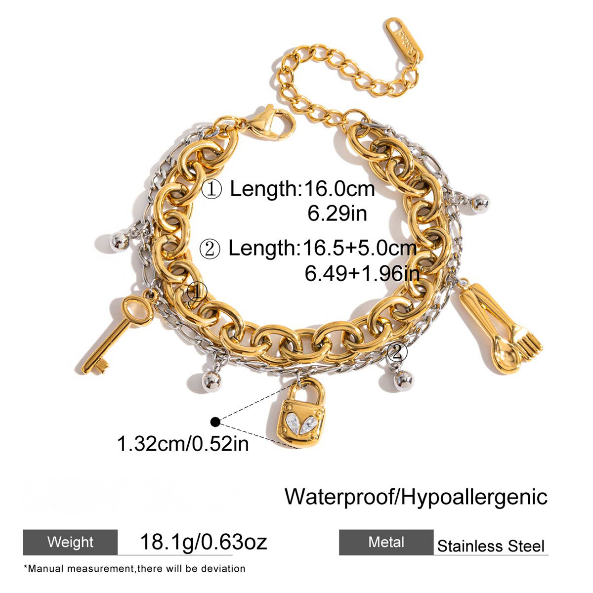 Stainless Steel Cross Cubic Zirconia Chain Bracelet