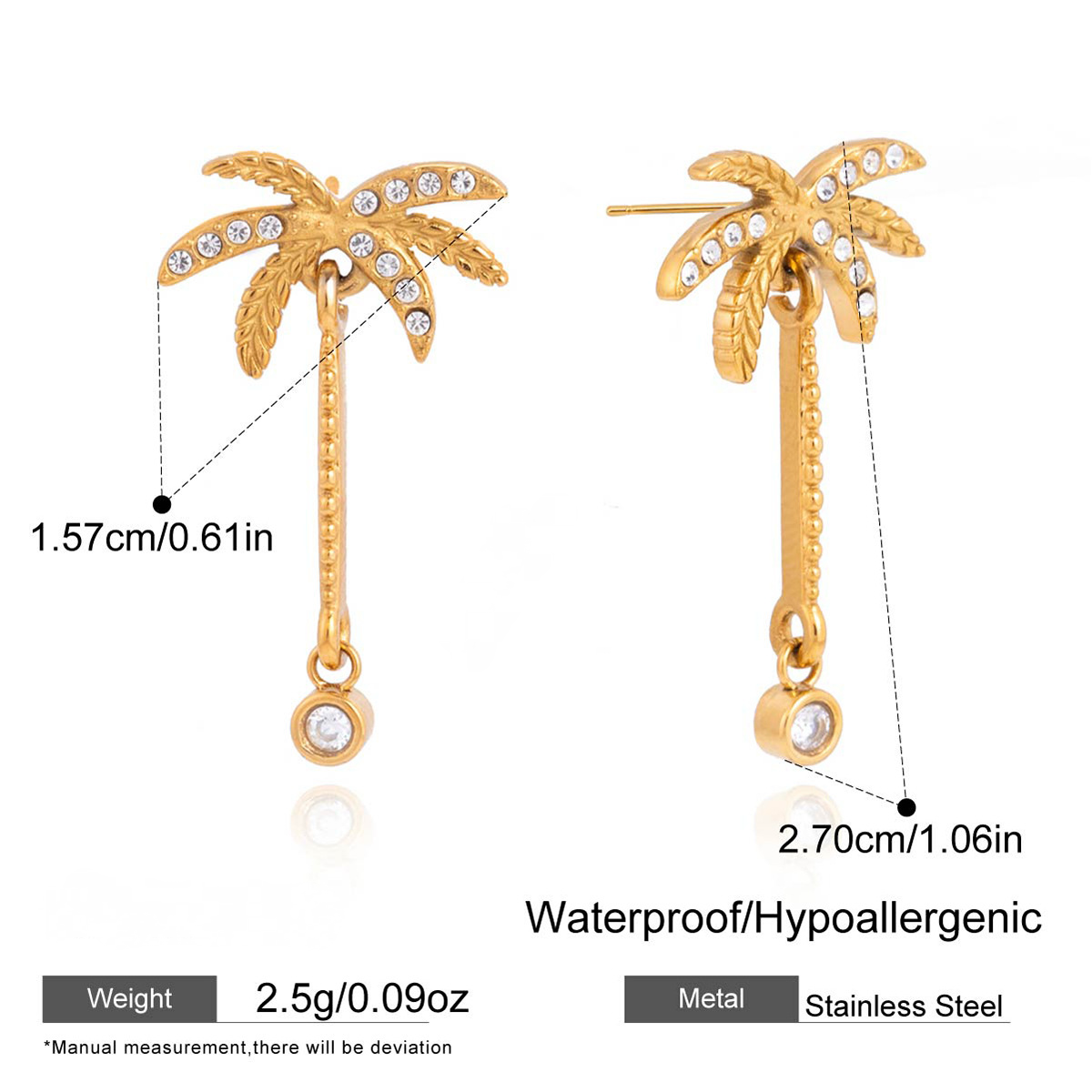 Stainless Steel Coconut Tree Necklace Earrings Bracelet Ring Jewelry Set