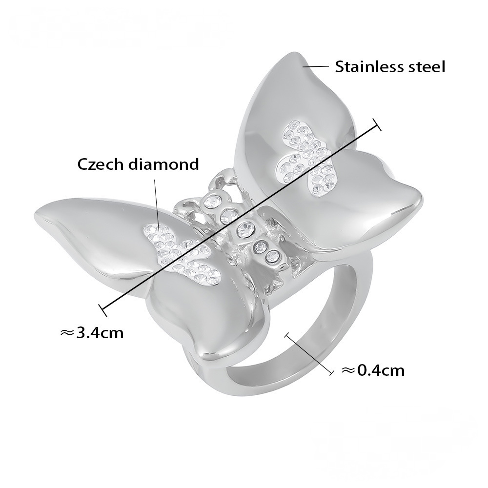 Stainless Steel Czech Diamond Butterfly Ring