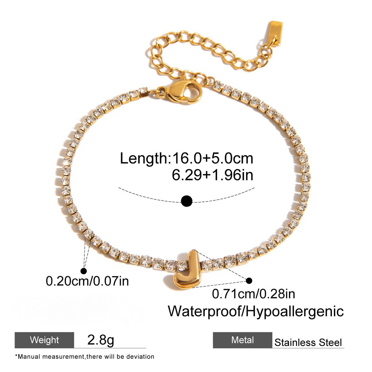 Stainless Steel Rhinestone Letter Bracelet