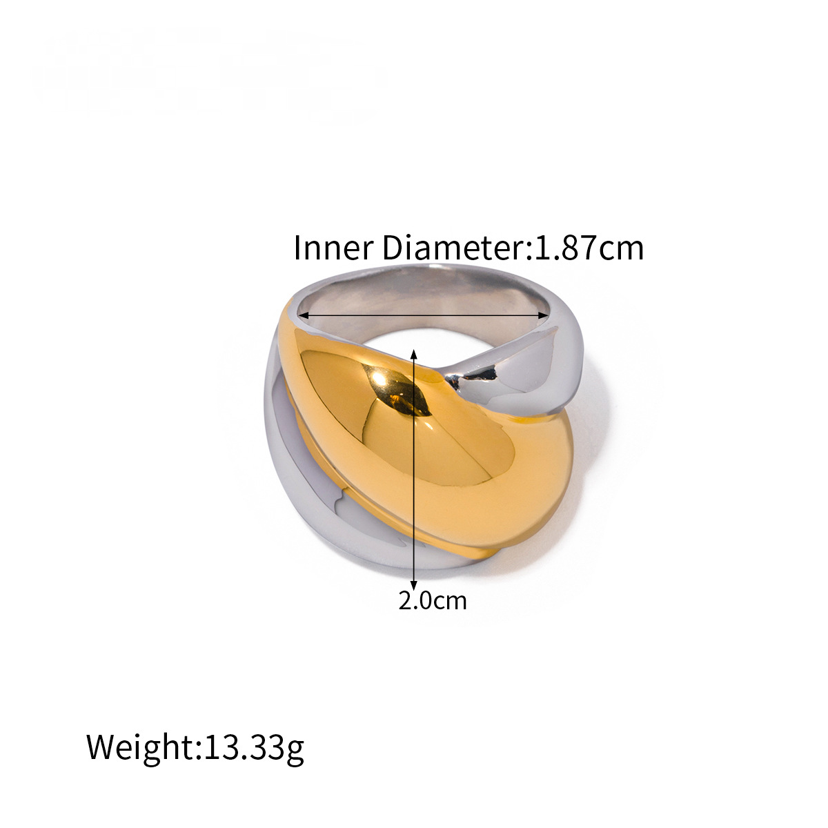 Stainless Steel Exaggerated Two-Tone Gold and Steel Ring