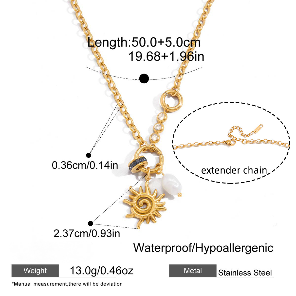 Stainless Steel Spiral Sun Pendant Freshwater Pearl Necklace