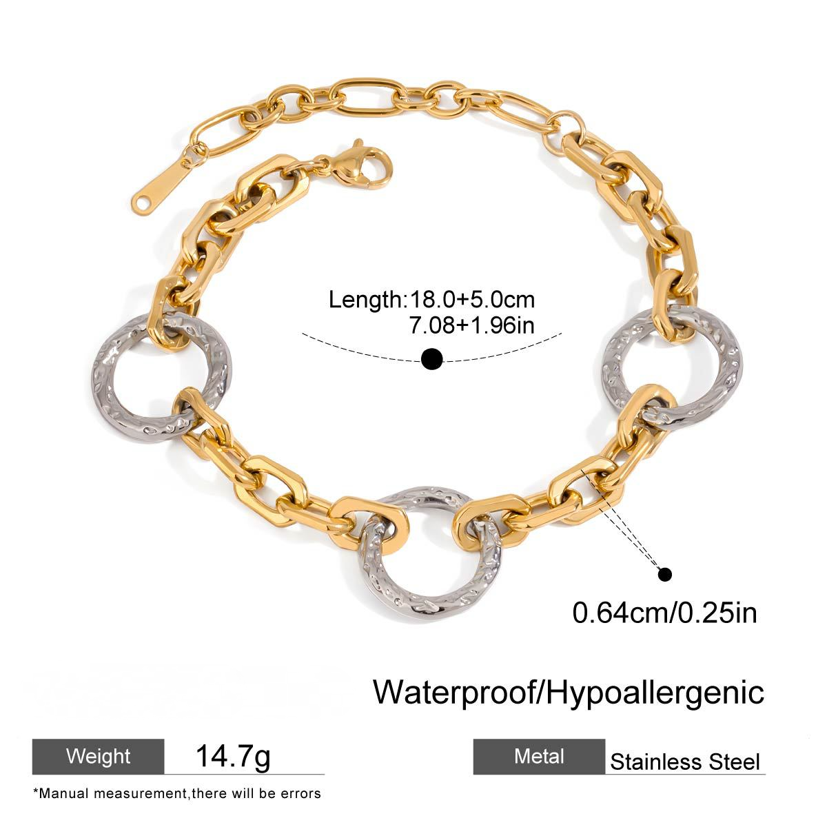 Stainless Steel Gold and Steel Two-Tone Cable Chain Bracelet