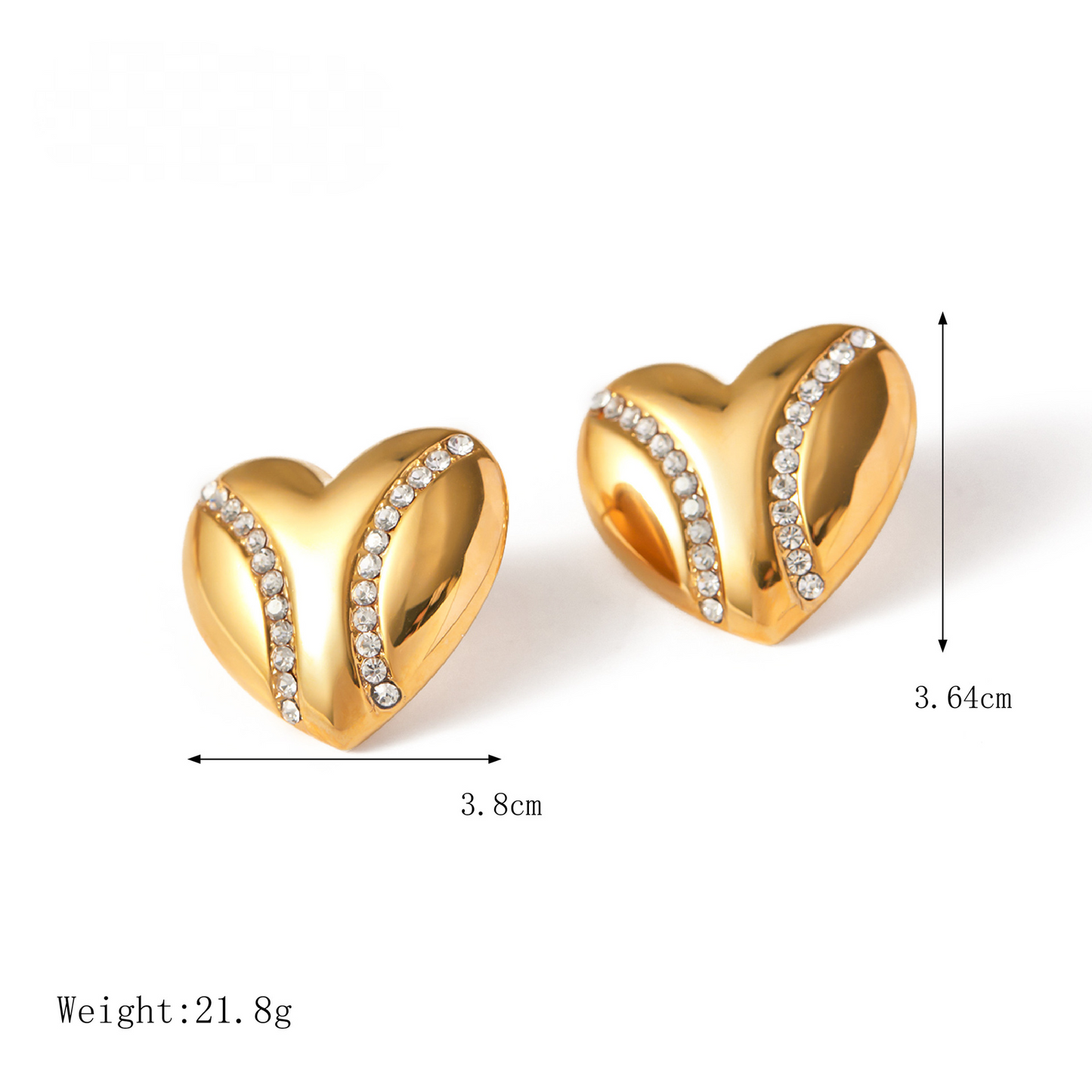 Stainless Steel 18K Gold PVD Diamond-encrusted Heart Earrings
