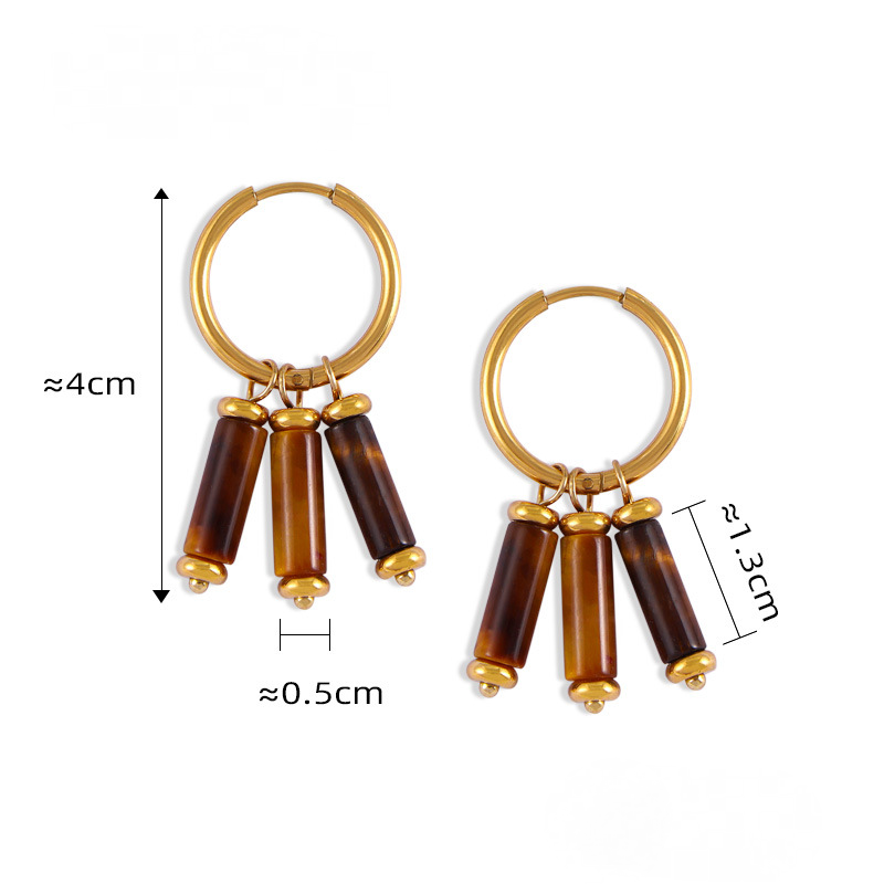 Maillard Style Vintage Tiger Eye Stone Beaded Necklace Earrings Jewelry Suit