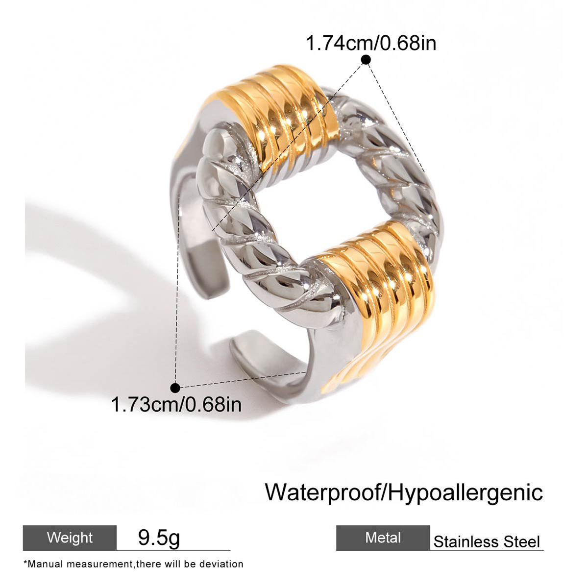 Stainless Steel Geometric Two-Tone Gold and Steel Ring