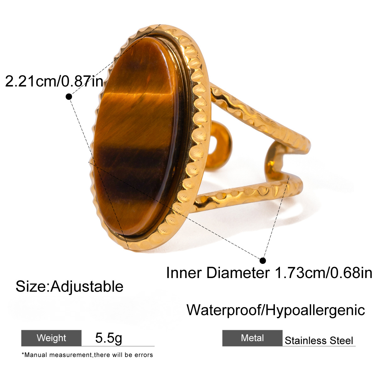 Stainless Steel Natural Tiger's Eye Ring Collection
