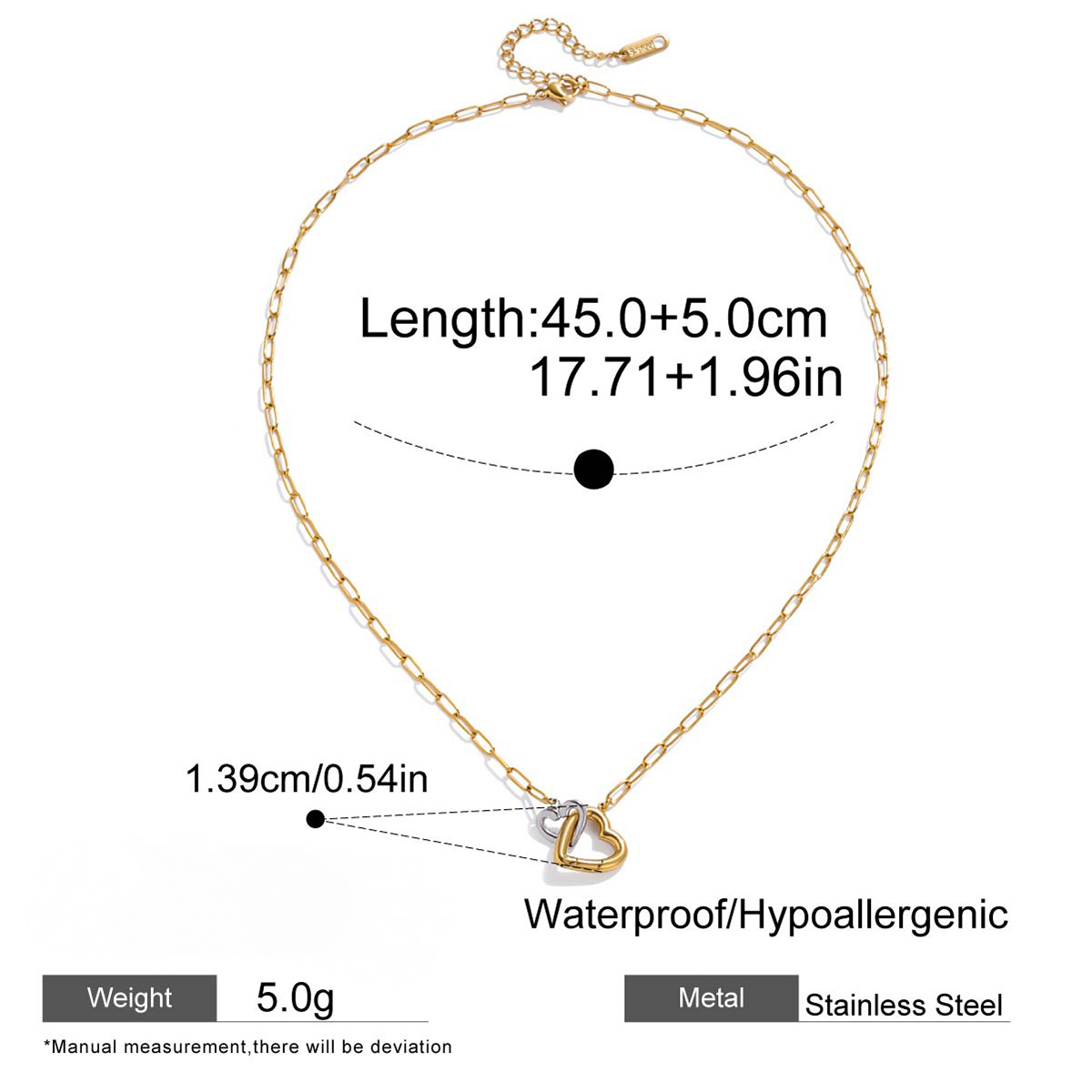 DIY Buckle Stainless Steel Heart Paperclip Chain Necklace