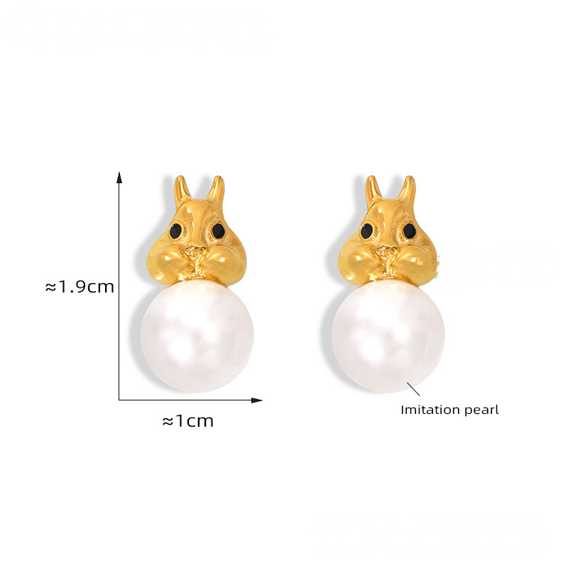 Cute Rabbit Inlay Imitation Pearl Necklace Earrings Jewelry Suit