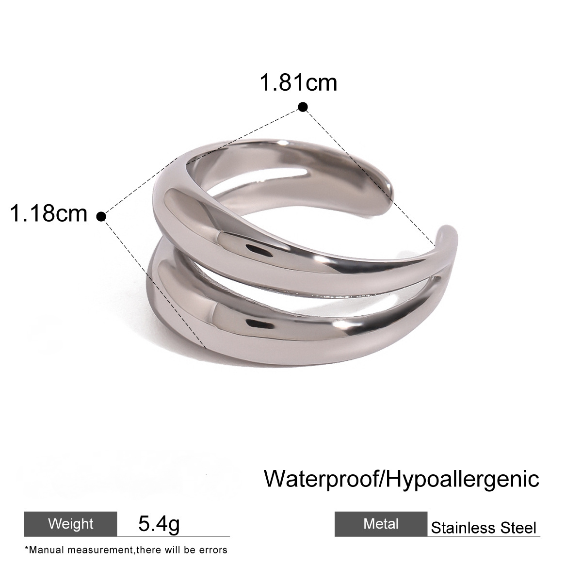 Stainless Steel Double-layer Smooth Hollow-out Open Ring