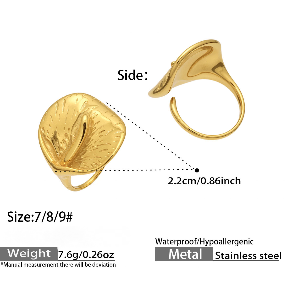Stainless Steel 18K Gold PVD Exaggerated Texture Ring