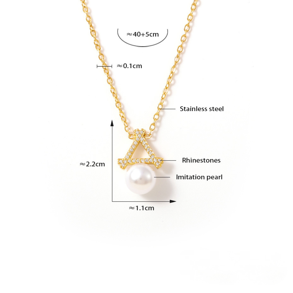 Stainless Steel Triangle Stitching Imitation Pearl Pendant Necklace