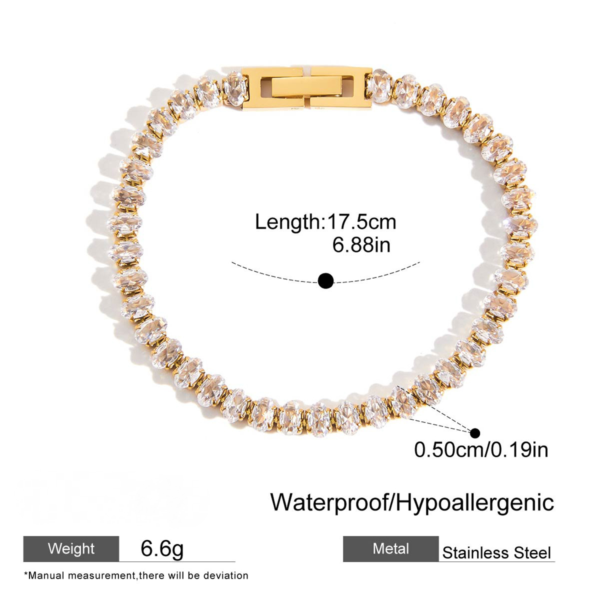 Stainless Steel Triangular CZ Tennis Chain Bracelet