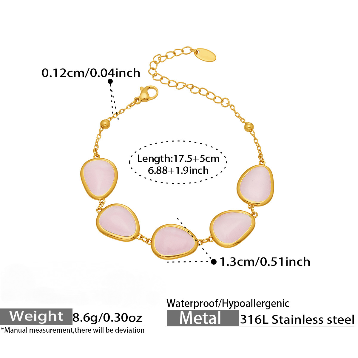 Stainless Steel Water Drop Cat's Eye Stone Necklace Earrings Bracelet Jewelry Set