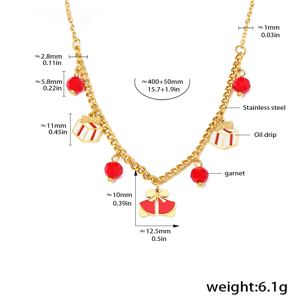 Stainless Steel Garnet Christmas Element Geometric Pendant Necklace Bracelet Earrings Jewelry Suit