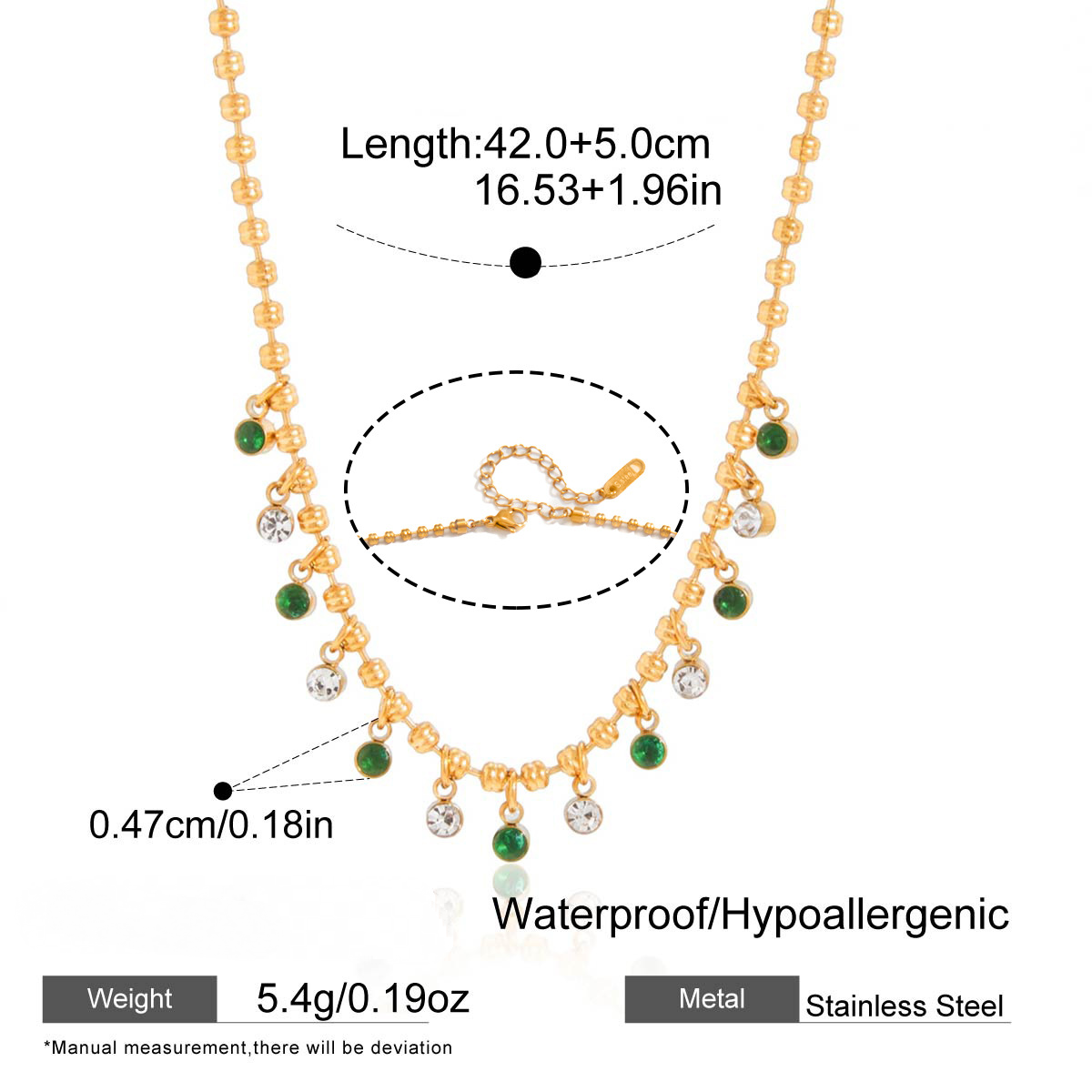Stainless Steel Cubic Zirconia Bead Chain Necklace