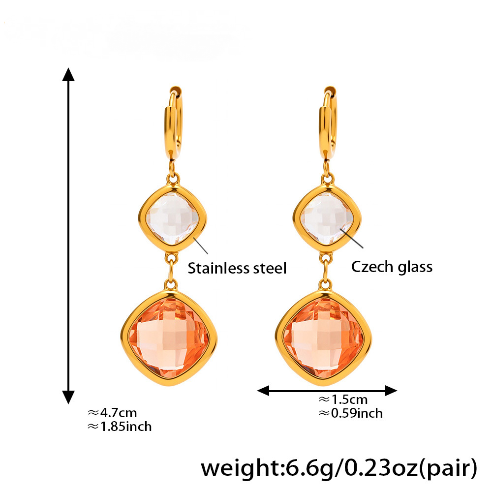 18K Gold PVD Transparent Czech Glass Huggie Earrings