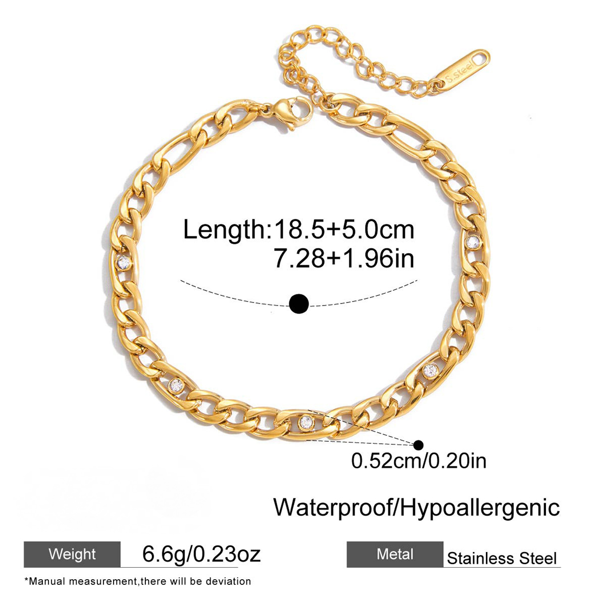 18K Gold PVD Stainless Steel Cubic Zirconia Chain Bracelet