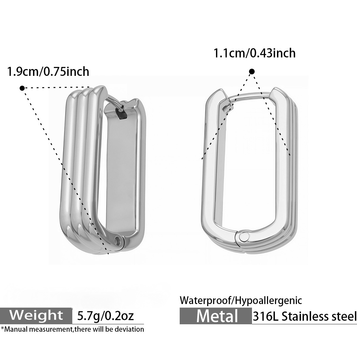 Stainless Steel 18K Gold PVD U-shaped Hoop Earrings