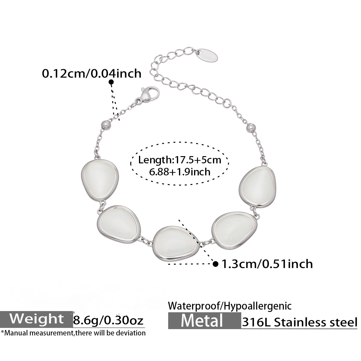 Stainless Steel Water Drop Cat's Eye Stone Necklace Earrings Bracelet Jewelry Set