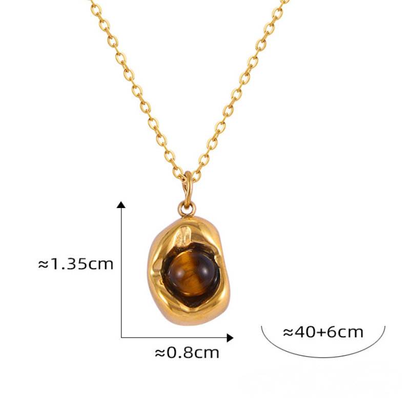 Depressed Oval Tiger Eye Necklace Earrings Jewelry Suit