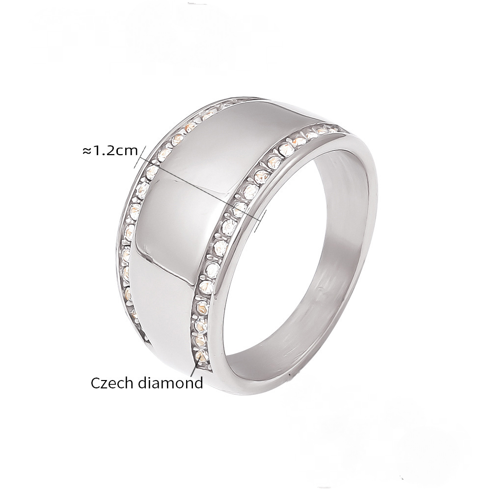Stainless Steel Polished Edge Inlay Czech Diamond Ring