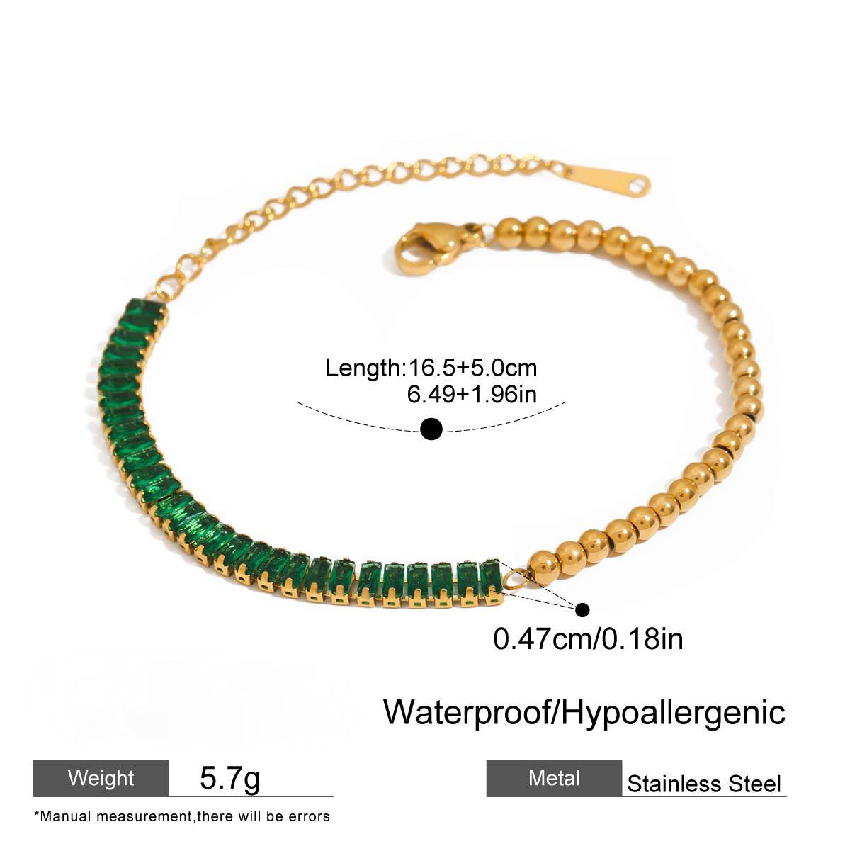 Stainless Steel Green Cubic Zirconia Bracelet