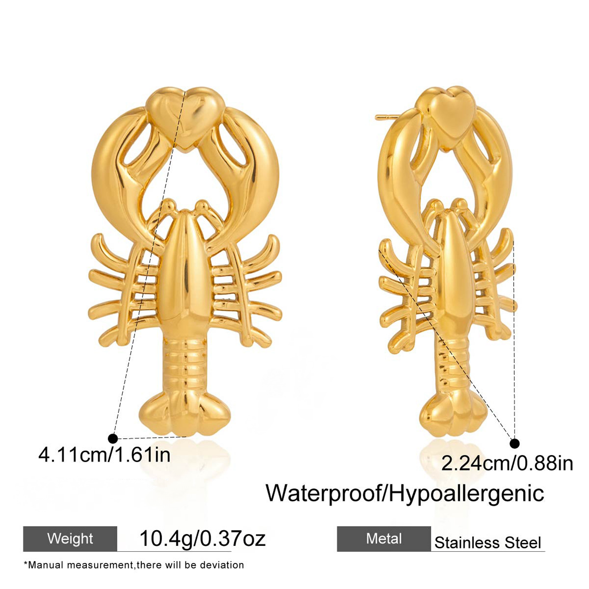 Stainless Steel Hammer Patterned Marine Creature Stud Earrings