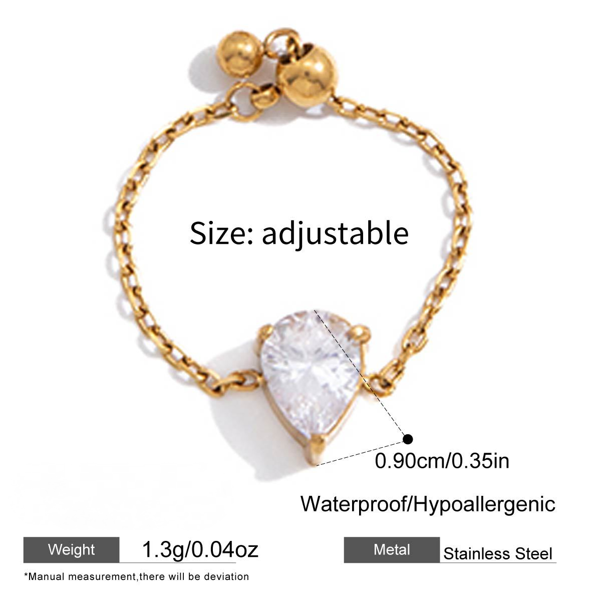 Adjustable Drawstring Stainless Steel CZ Ring