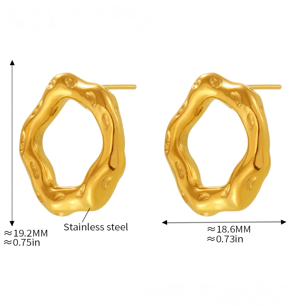 Irregular Round Stainless Steel Ring Earrings Jewelry Suit