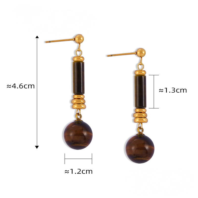 Maillard Style Vintage Tiger Eye Stone Beaded Necklace Earrings Jewelry Suit