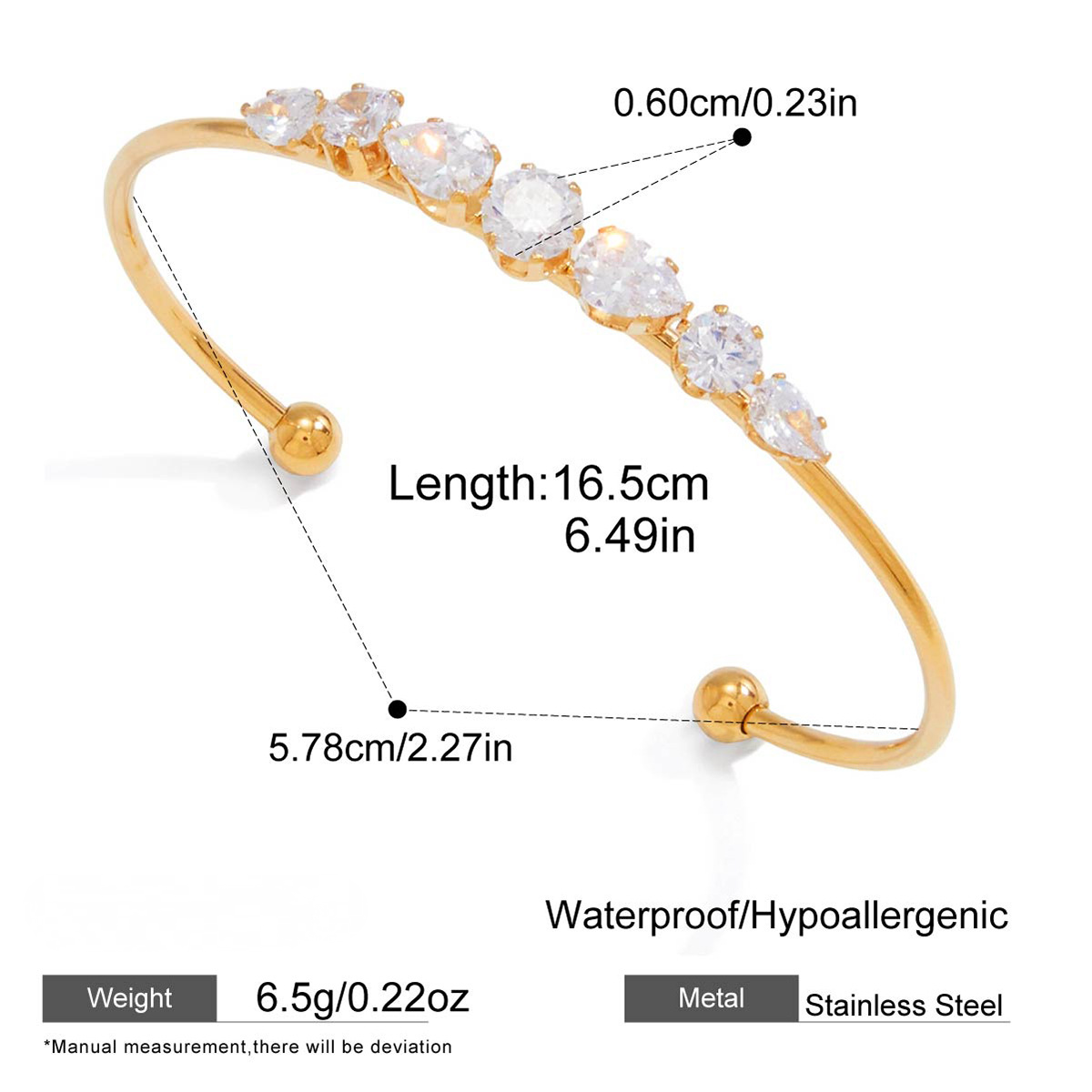 Stainless Steel White Cubic Zirconia Cuff Bracelet