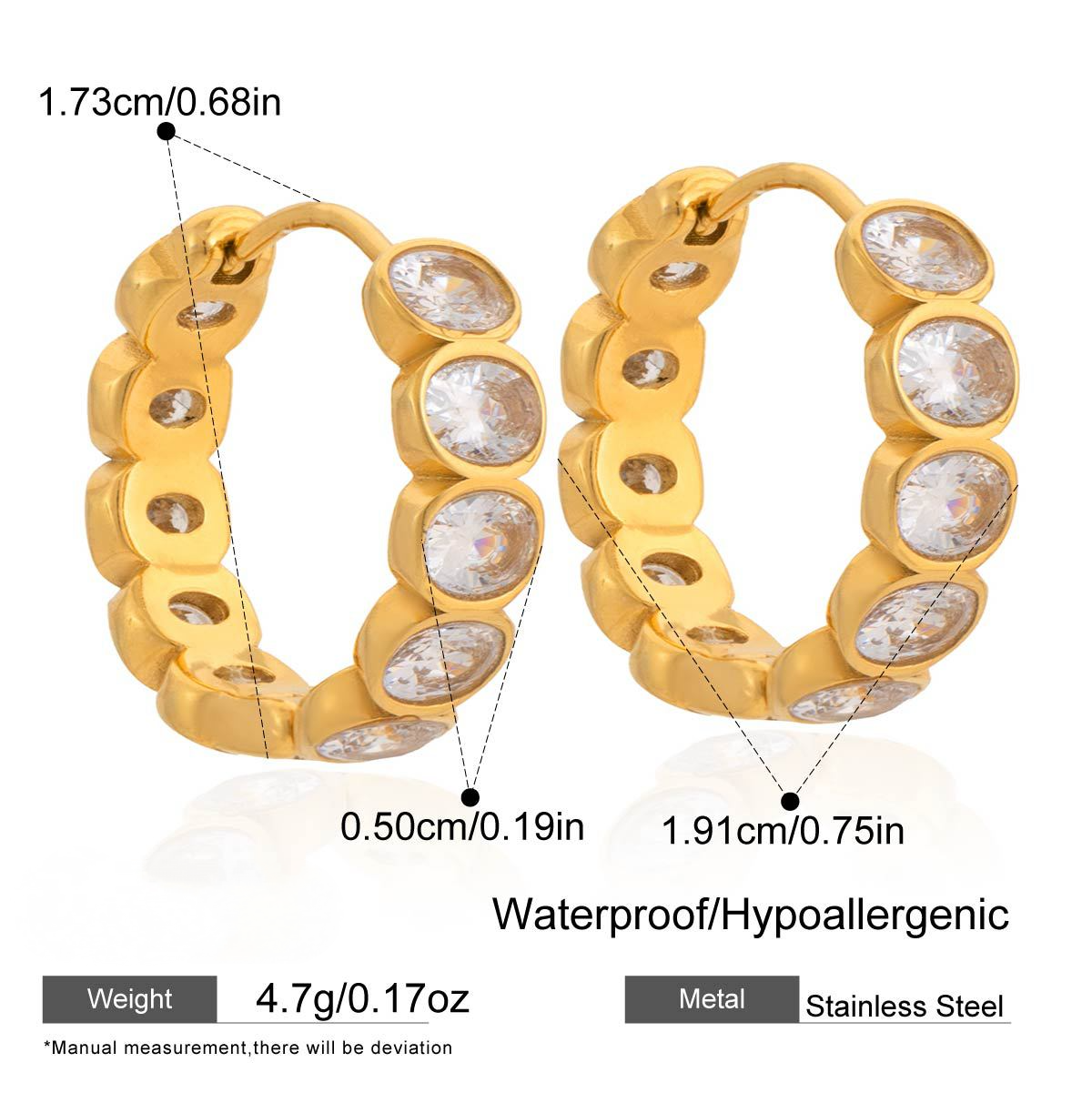 Stainless Steel Round White Cubic Zirconia Hoop Earrings