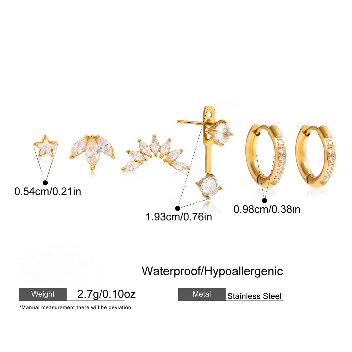 Stainless Steel Cubic Zirconia Multi-to-one Clip Earrings