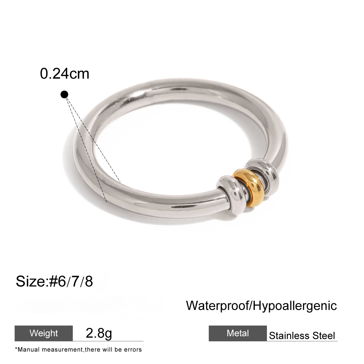 Stainless Steel 18K Gold PVD Plain Ring