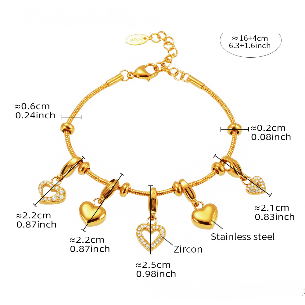 Stainless Steel Heart Charm Bracelet