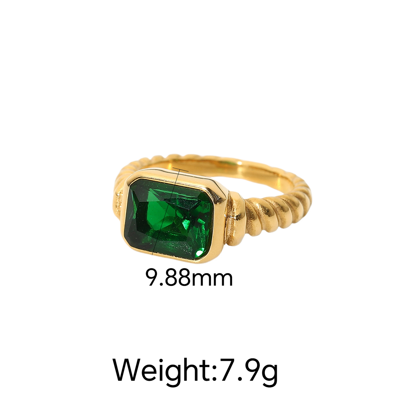 Stainless Steel Green Cubic Zirconia Ring Combination