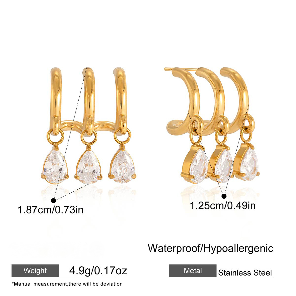 Stainless Steel CZ Three-layer Hollow C-shaped Stud Earrings