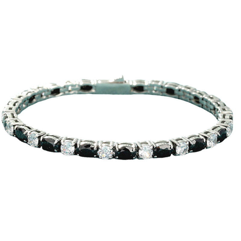 Stainless Steel 4x6MM Single Row Oval Zircon Tennis Bracelet