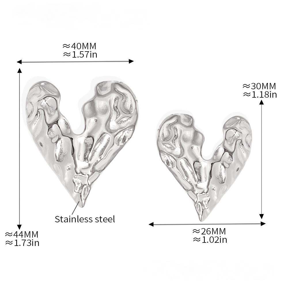 Irregular Texture Heart Shaped Necklace Earrings Jewelry Suit