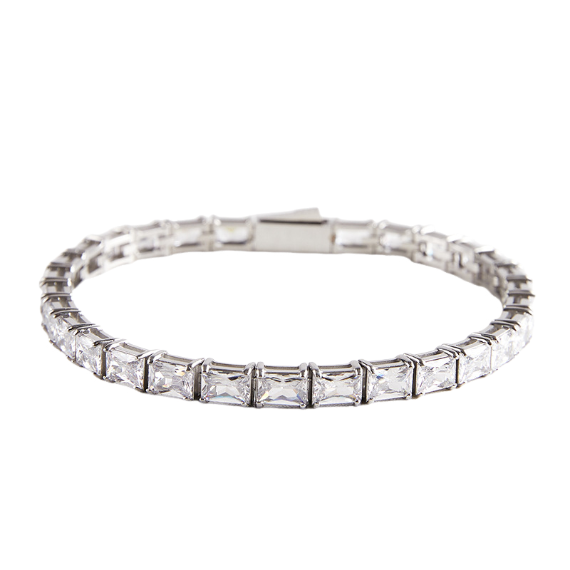 Mens Stainless Steel Rectangular Cubic Zirconia Tennis Bracelet