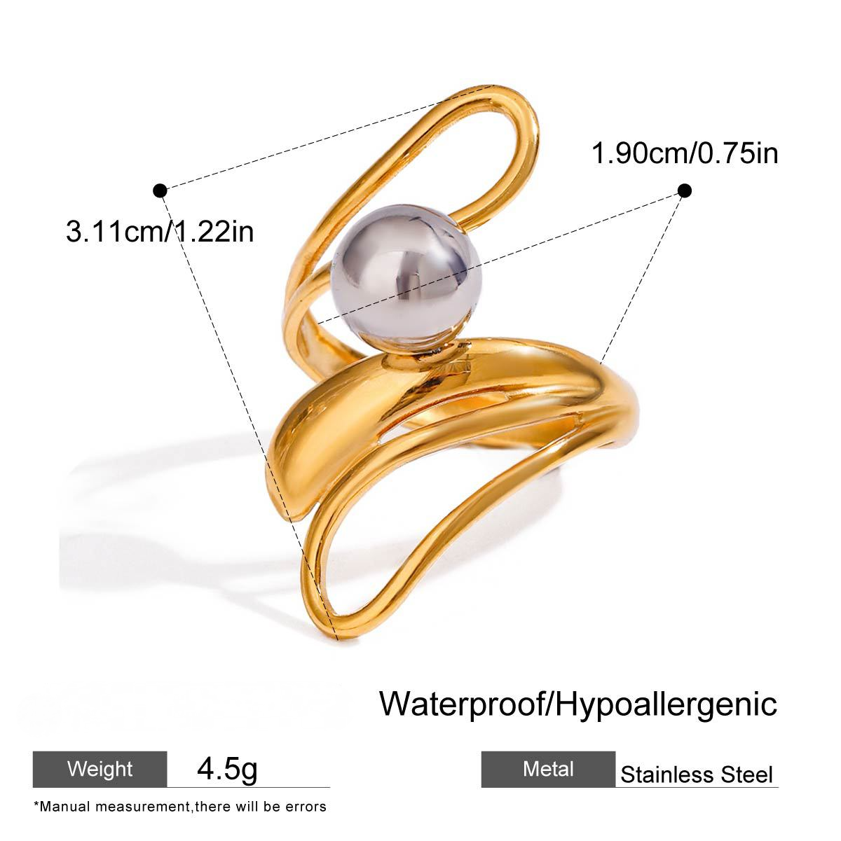 Stainless Steel Geometric Design Pearl Ring