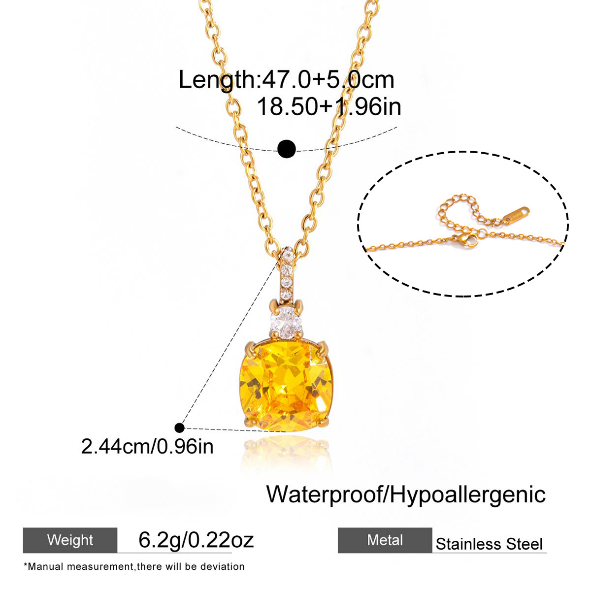 Stainless Steel Rainbow Cubic Zirconia Pendant Necklace