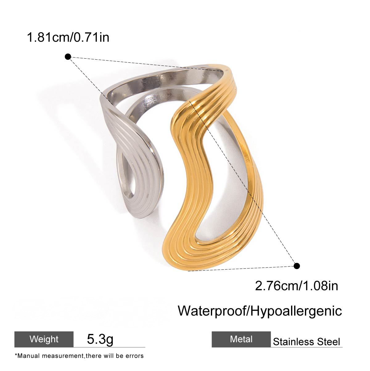 Stainless Steel Two-Tone Gold and Steel Line Ring