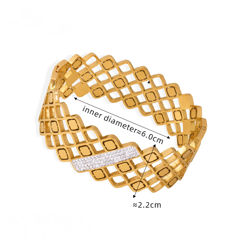 Hollow Texture Stainless Steel 18K Gold PVD Bangle Bracelet