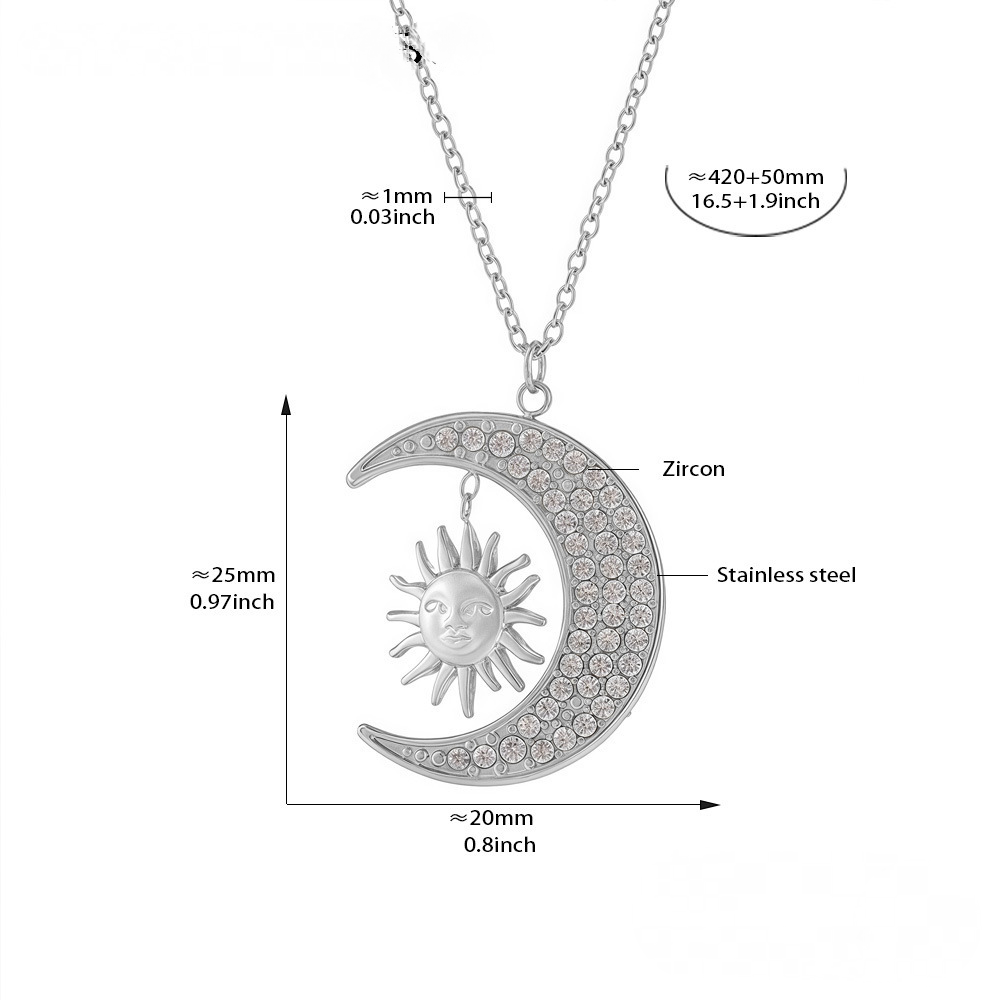 18K Gold PVD Moon Sun Cubic Zirconia Necklace Ring Jewelry Suit