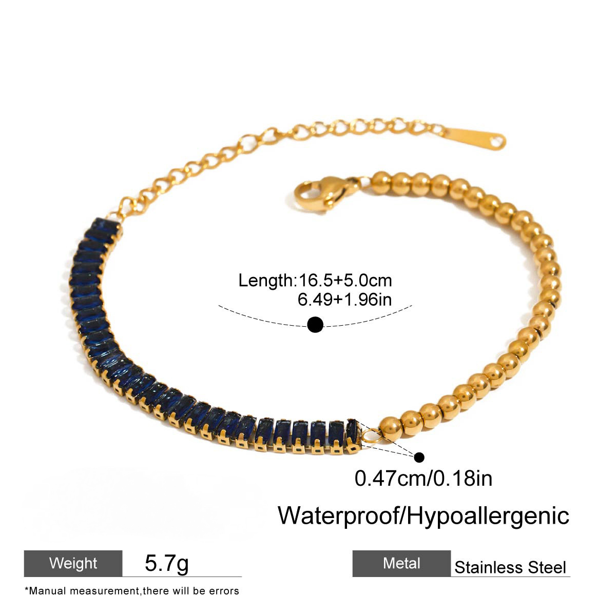 Stainless Steel Cubic Zirconia Bead Splicing Bracelet