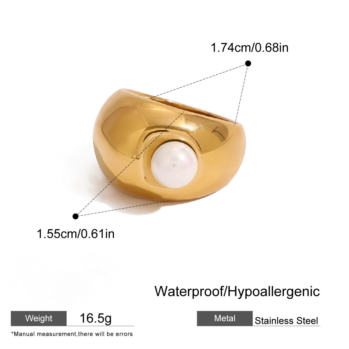 Stainless Steel Light Luxury Pearl Ring Combination