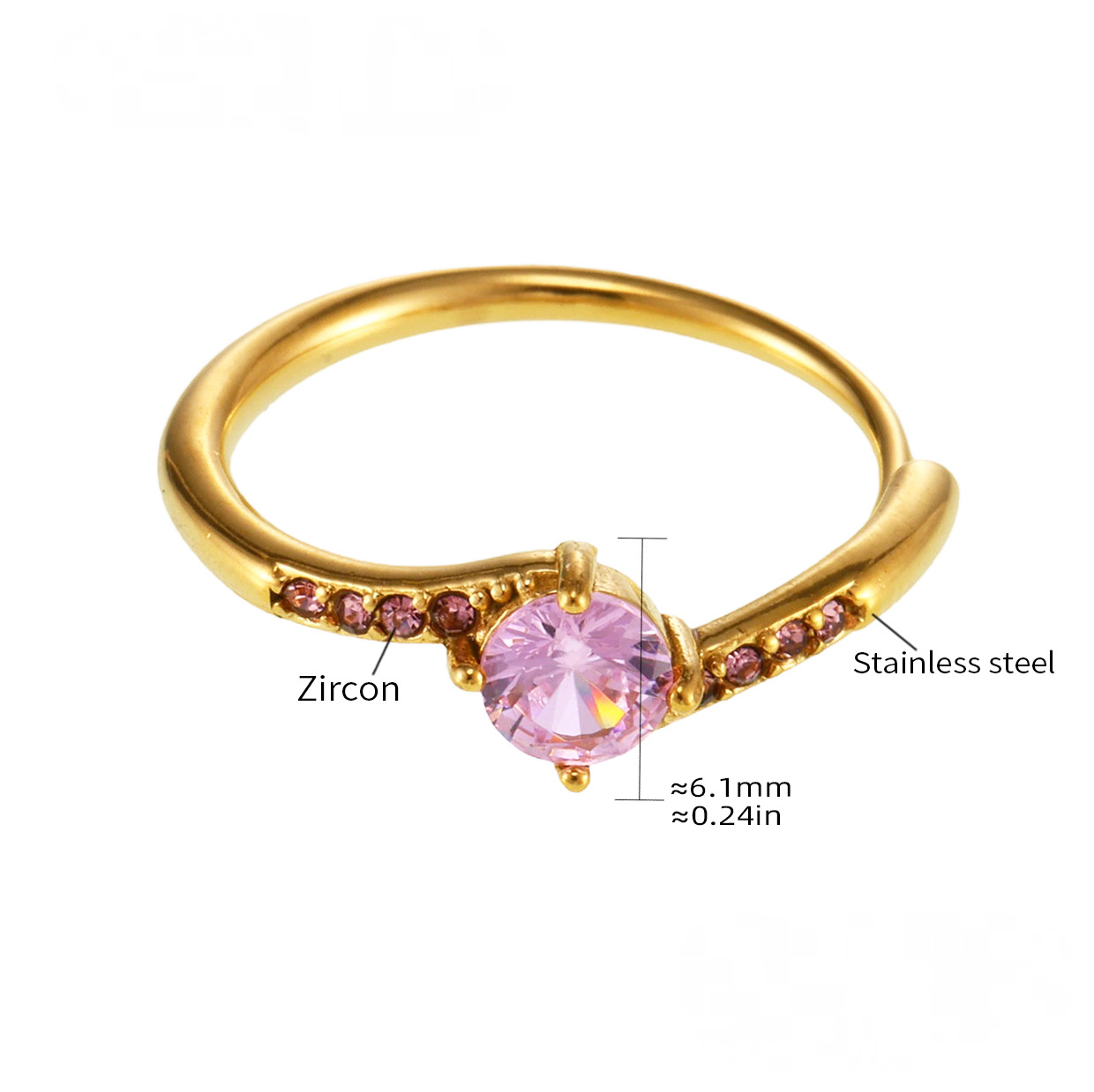 Bague ajustable en acier inoxydable avec zircone cubique ronde