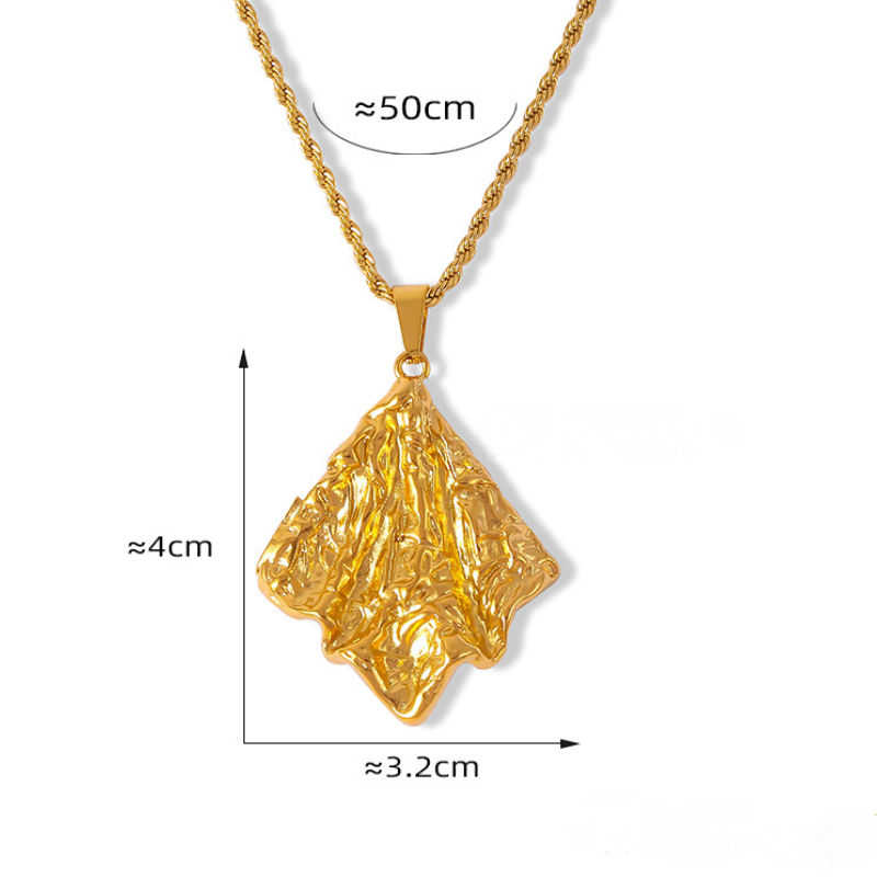 Stainless Steel Geometric Wrinkled Texture Pendant Necklace